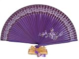 Handheld hand fan, purple bamboo & silk, handmade gift