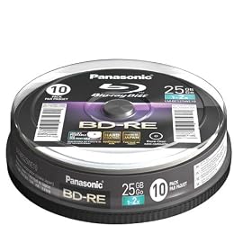 Panasonic LM-BES25WE10 Blu-Ray Blank Discs 25 GB 12 cm 2x Burn Speed Rewritable Spindle of 10 Discs