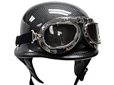 Carbon Fiber German Motorcycle Scooter Cruiser Touring Half Helmet DOT with Goggles (Medium) # carbon fiber motorcycle helmets Black Friday sale