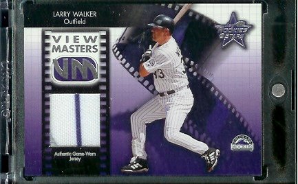 2002 Leaf Rookies & Stars View Masters Larry Walker Game Worn Jersey #ed/100 Colorado Rockies Baseball Card - Mint Condition - In Protective Screwdown Case!