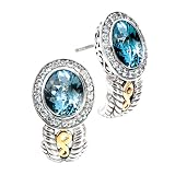 14K Yellow Gold and Sterling Silver Blue and White Topaz Earrings