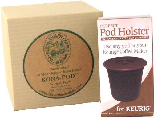 Coffee Starter Holster Aloha Island:Kona Blend Coffee Pod Keurig Starter Kit, Pod Holster and 12 Kona Blend Coffee Pods, Great Gift Idea, From Aloha Island Coffee