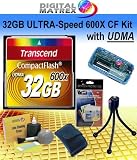Transcend 32GB 600X CF Card Starter Kit. Kit Includes Transcends 32GB ULTRA High-Speed 600X CF card with UDMA and LIFETIME WARRANTY, Tabletop bendable Wire Tripod, Multi-Card USB Reader/Writer, LCD Protection Film Kit, Lens cleaning Kit and Memory Card wallet.