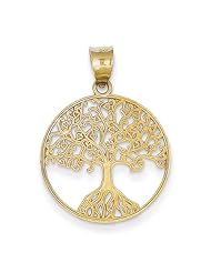 14k Small Cut-Out Hearts On Tree Of Life Disc Pendant