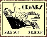 Cigars 3 for 50 Cents Vintage Metal Art Sign Gentleman Smoking Sign Rustic Wall Décor