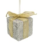 3.5 Silver Glittery Gift Box Christmas Ornament