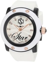 Glam Rock Womens GR63000 Miami Beach Diamond Accented Silver Textured Dial White Silicone Watch