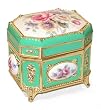 Jewelry Box, Octagonal Shape Victorian Floral Musical Box, Pastel Green