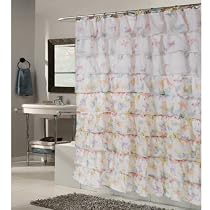 Carmen Crushed Voile Ruffled Tier Fabric Shower Curtain Butterfly 70 x 72 inch