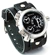 Nemesis #LBB080K Men's Signature Collection Triple Time Zone Oversized Wide Leather Cuff Band Watch