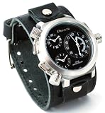 Nemesis #LBB080K Men's Signature Collection 3 Time Zone Oversized Wide Leather Cuff Band Watch