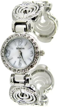Geneva Women's Cuff Swirl with Rhinestones Bangle Fashion Watch