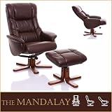 The Mandalay - Leather Recliner Swivel Chair with Matching Footstool in Nut Brown