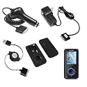 Rapid Car Charger + AC Charger + USB Cable + Black Silicone Case + Screen Protector for SanDisk Sansa e200