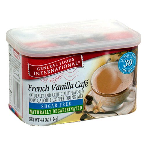 General Foods International Coffee, Sugar Free Naturally Decaffeinated French Vanilla Cafe Coffee Drink Mix, 4.4-Ounce Tins (Pack of 6)