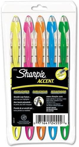 SANFORD INK COMPANY Accent Liquid Pen Style Highlighter, Chisel Tip, Assorted, 5/Set (24555)
