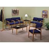 Transitional Style Reception Seating Group Avon Blue Fabric/Cherry Finish
