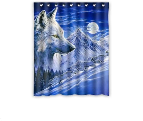 Custom White Wolf Under Moutain Moon Window Curtains/drape/panels/treatment Polyester Fabric Bedroom Decor 52"x63"