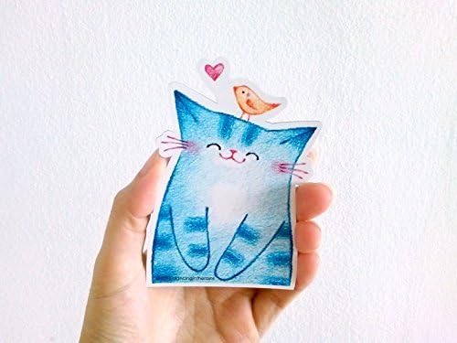Cute illustrated cat fridge magnet in blue
