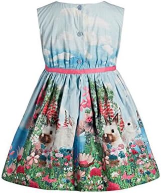 Hiven Girls Lovely Cute Reactive Printing Bunny Flowers Vest Dress Blue 120