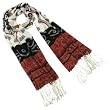 100% Pashmina/Cashmere Abstract Lotus Flowers with Orange Border Long Scarf Shawl