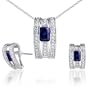 Breathtaking & Vibrant Radiant Cut Created Blue Sapphire Pendant Earrings Set in Sterling Silver