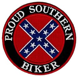 Proud Southern Biker Embroidered Patch Confederate Flag Iron-On Motorcycle Emblem