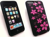 EMARTBUY APPLE IPOD TOUCH 2G/3G SILICON CASE/COVER/SKIN FLORAL BLACK + SCREEN PROTECTOR