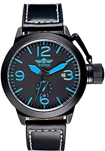 Men's Date Waterproof Sport Automatic Mechanical Blue Calendar Analog Display Wrist Watch