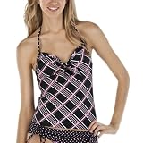 Xhilaration® Juniors Plaid/Polka Dot Tankini Swim Top - Pink/Black/White