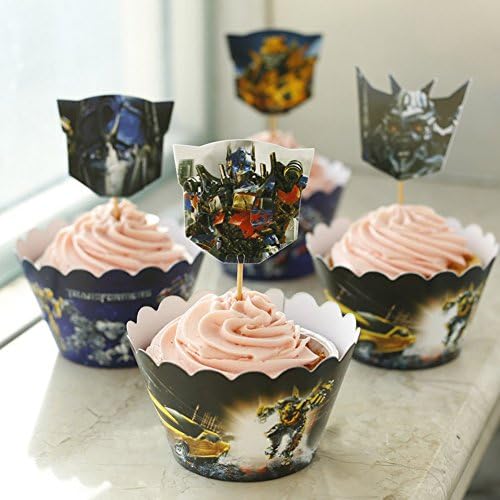 Set of 12 Transformers Cupcake Wrapper & Toppers Picks Baby Kids Party Decoration Favor