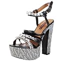 Glow Chunky Sequin Platform Strappy Heels BLACK