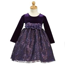 Lito Purple Velvet Tulle Flocked Flower Girl Christmas Dress 2T