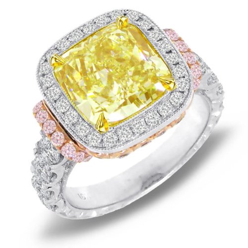 6.70ct 18k Two-tone Rose Gold EGL Certified Cushion Cut Natural Fancy Yellow Diamond Ring