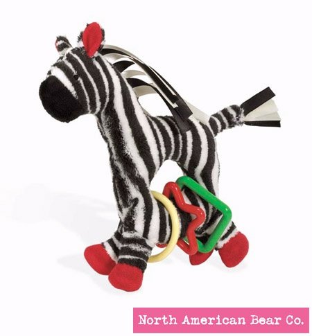 North American Bear Tickly Toy Zebra Ring Toy, Black/White
