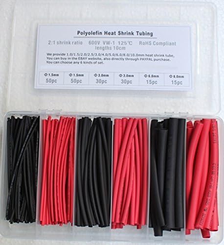 3 Sizes Heat Shrink Tubing Kit TWO Colors ,1.5MM .3 MM.6MM 190PCS in box black&amp;red