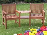 HUMBER TEAK Jack & Jill Companion Bench with Green Cushion