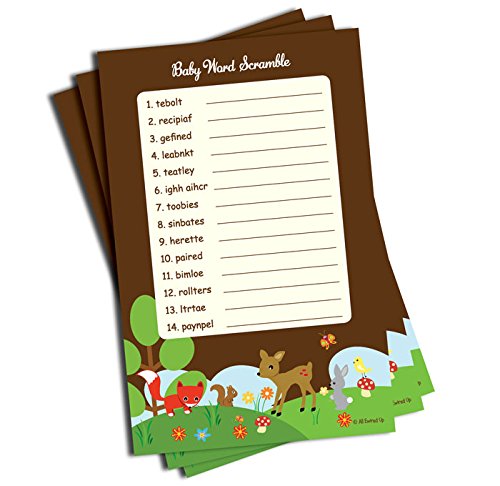 word scramble baby shower game woodlands theme 50 sheets