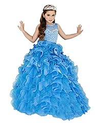 Girls Organza Sequined Lace Sheer Jeweled Crystal Crystals Floor Length Pageant Dress/Party Dress 