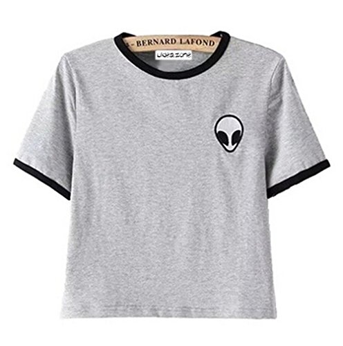 Uideazone Teen Girls Cute Alien Crop Top Women Slim Tees Short Sleeve T-Shirt