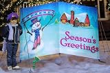 4 Ft. - Gemmy Christmas Holiday Yard Card - Patriotic Snowman Scene - Seasons Greetings with Spot Light Fixture