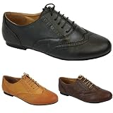 Womens Brogues Black Lace Up Flat Pumps Ladies Vintage Shoes with shoeFashionista Boutique Bag
