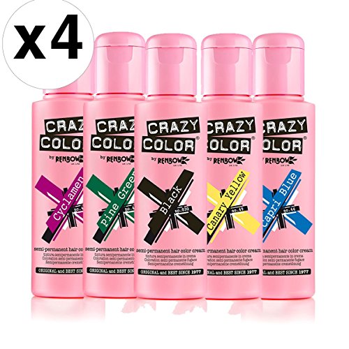 4 X Crazy Color Renbow Semi-Permanent Hair Colour Cream Dye 100ml Box of Four