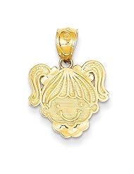 14K Yellow Gold Polished Girl Head Charm Pendant