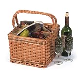 Insulated Hand Woven Willow Wine Picnic Basket/Cooler with Foldable Handles