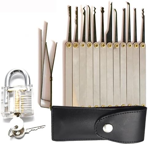 15 Piece Unlocking Lock Pick Set and Key Extractor Tool Transparent Practice Padlock kit Mms244