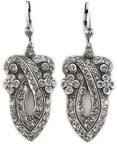 Catherine Popesco Silvertone Scroll Teardrop Crystal Earrings, Grey 4859