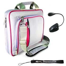 Amazon Kindle DX Travel Carrying Case Bag + Includes a 4-inch ebigvalue (TM) Determination Hand Strap +Includes a Black Mighty Light UltraFlex2 Bright LED eBook Reader Light