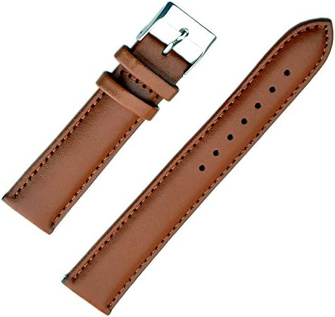 22mm Light Brown Glossy Plain Genuine Leather Watch Band
