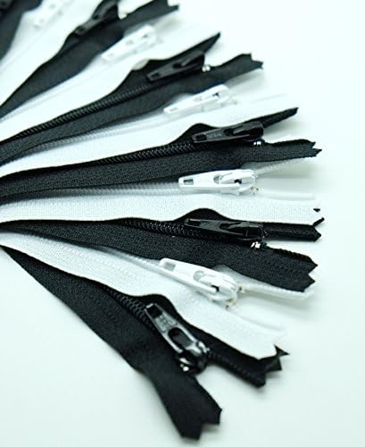 YKK #3 Skirt & Dress Zippers 7 Inch Closed Bottom (12 Zippers / Pack), 6 Black and 6 White with Needle Threader 2pcs.